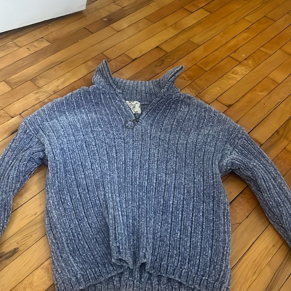 hippie rose blue velvet sweater